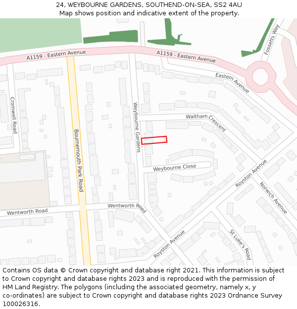 24, WEYBOURNE GARDENS, SOUTHEND-ON-SEA, SS2 4AU: Location map and indicative extent of plot