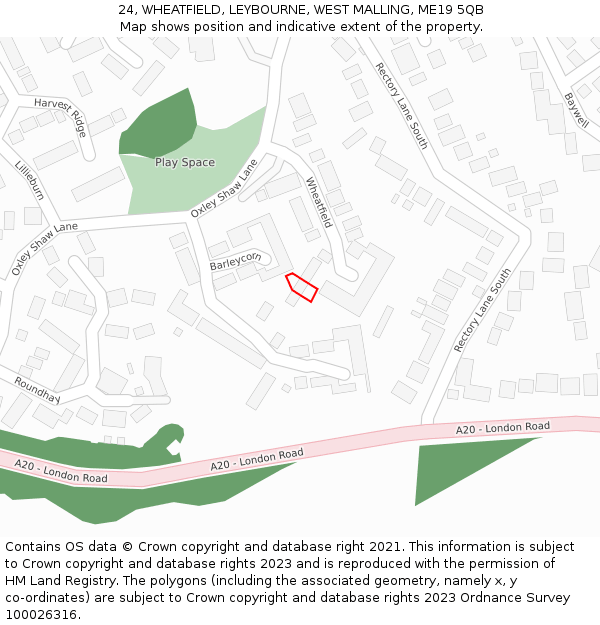 24, WHEATFIELD, LEYBOURNE, WEST MALLING, ME19 5QB: Location map and indicative extent of plot