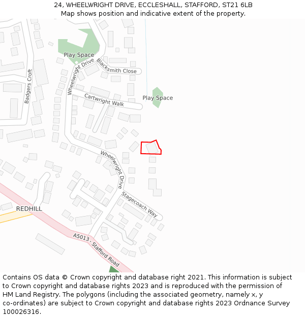 24, WHEELWRIGHT DRIVE, ECCLESHALL, STAFFORD, ST21 6LB: Location map and indicative extent of plot