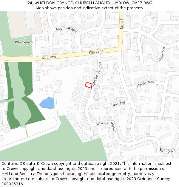 24, WHIELDON GRANGE, CHURCH LANGLEY, HARLOW, CM17 9WG: Location map and indicative extent of plot