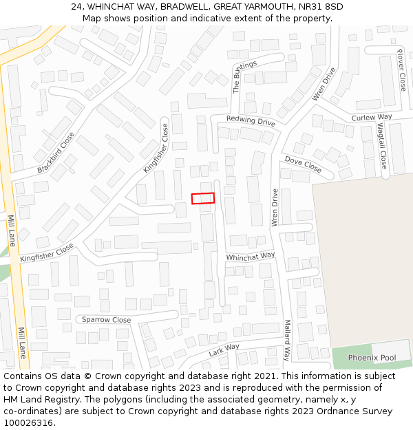 24, WHINCHAT WAY, BRADWELL, GREAT YARMOUTH, NR31 8SD: Location map and indicative extent of plot