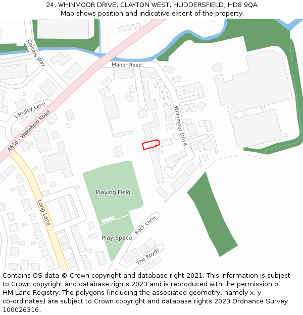 24, WHINMOOR DRIVE, CLAYTON WEST, HUDDERSFIELD, HD8 9QA: Location map and indicative extent of plot