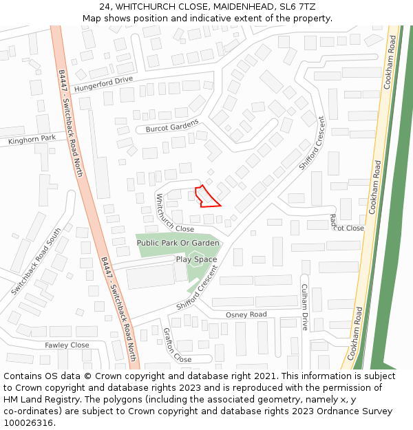 24, WHITCHURCH CLOSE, MAIDENHEAD, SL6 7TZ: Location map and indicative extent of plot