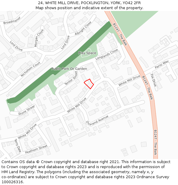 24, WHITE MILL DRIVE, POCKLINGTON, YORK, YO42 2FR: Location map and indicative extent of plot