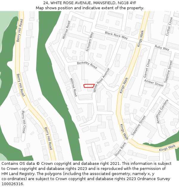 24, WHITE ROSE AVENUE, MANSFIELD, NG18 4YF: Location map and indicative extent of plot