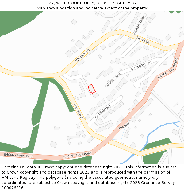 24, WHITECOURT, ULEY, DURSLEY, GL11 5TG: Location map and indicative extent of plot