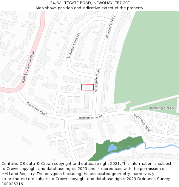 24, WHITEGATE ROAD, NEWQUAY, TR7 2RF: Location map and indicative extent of plot