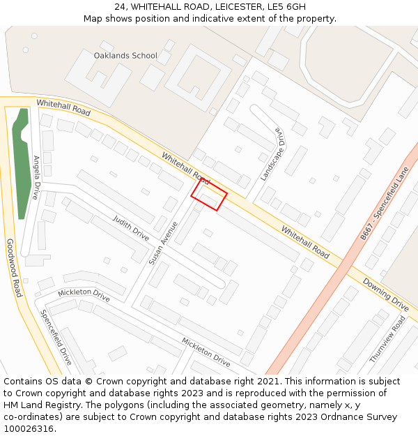 24, WHITEHALL ROAD, LEICESTER, LE5 6GH: Location map and indicative extent of plot