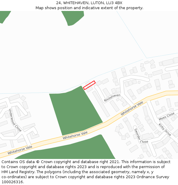 24, WHITEHAVEN, LUTON, LU3 4BX: Location map and indicative extent of plot