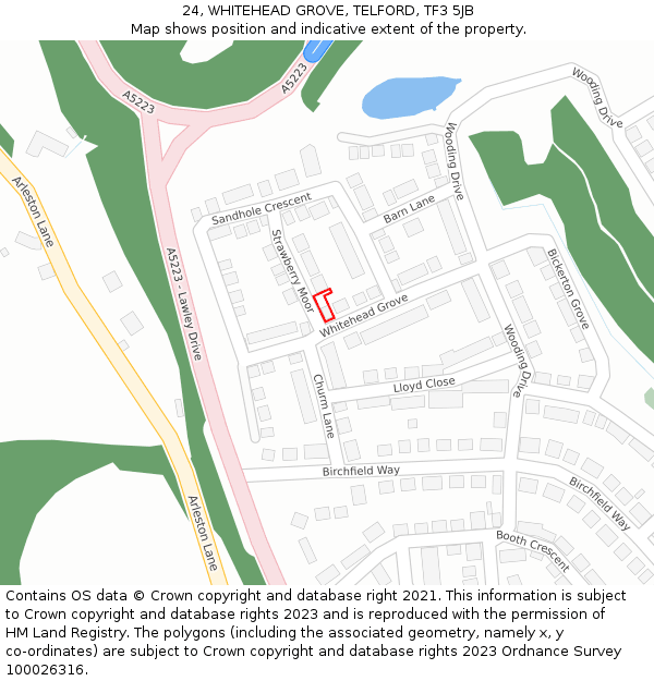 24, WHITEHEAD GROVE, TELFORD, TF3 5JB: Location map and indicative extent of plot