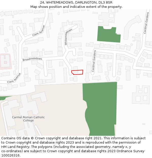 24, WHITEMEADOWS, DARLINGTON, DL3 8SR: Location map and indicative extent of plot