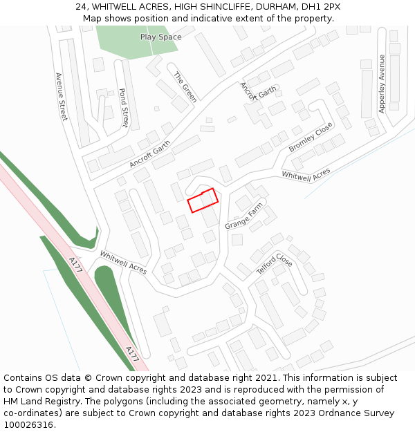 24, WHITWELL ACRES, HIGH SHINCLIFFE, DURHAM, DH1 2PX: Location map and indicative extent of plot