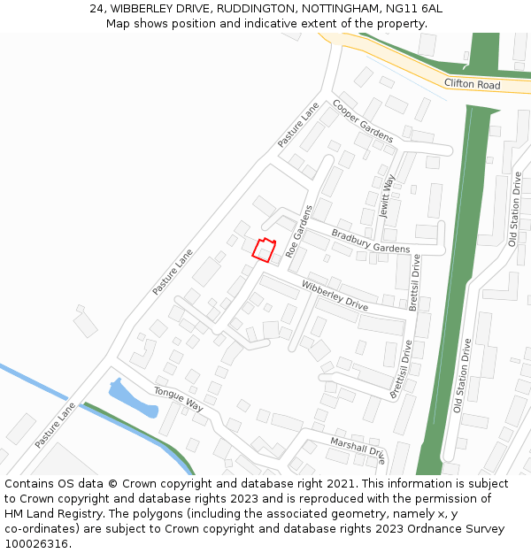 24, WIBBERLEY DRIVE, RUDDINGTON, NOTTINGHAM, NG11 6AL: Location map and indicative extent of plot