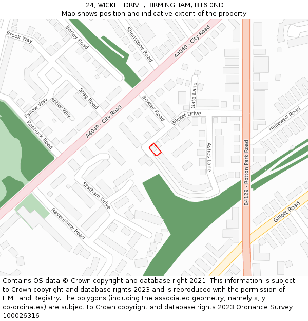 24, WICKET DRIVE, BIRMINGHAM, B16 0ND: Location map and indicative extent of plot