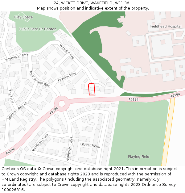 24, WICKET DRIVE, WAKEFIELD, WF1 3AL: Location map and indicative extent of plot