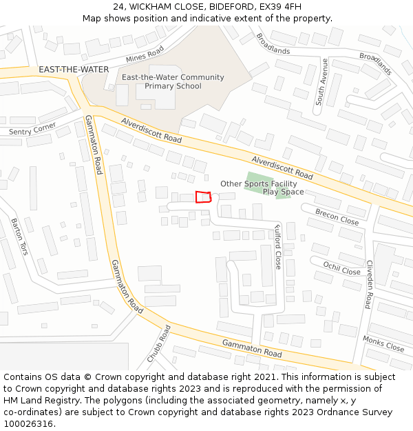 24, WICKHAM CLOSE, BIDEFORD, EX39 4FH: Location map and indicative extent of plot