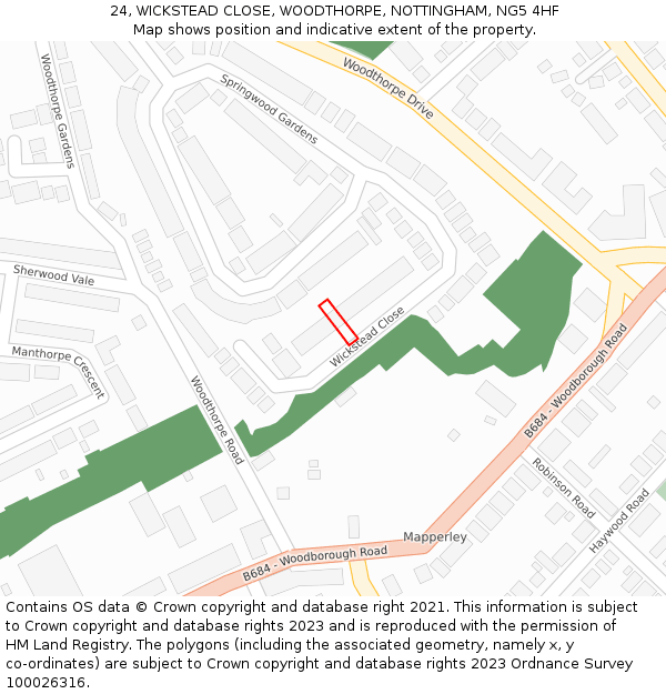 24, WICKSTEAD CLOSE, WOODTHORPE, NOTTINGHAM, NG5 4HF: Location map and indicative extent of plot