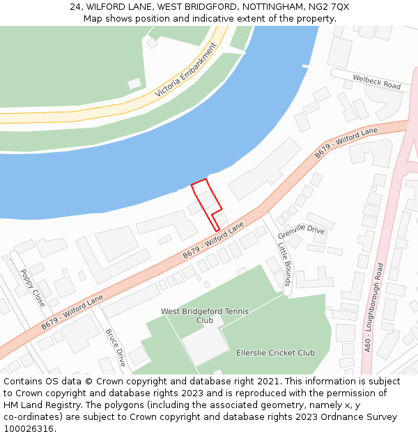 24, WILFORD LANE, WEST BRIDGFORD, NOTTINGHAM, NG2 7QX: Location map and indicative extent of plot