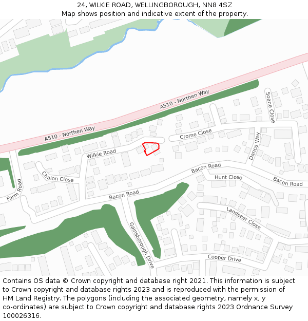 24, WILKIE ROAD, WELLINGBOROUGH, NN8 4SZ: Location map and indicative extent of plot