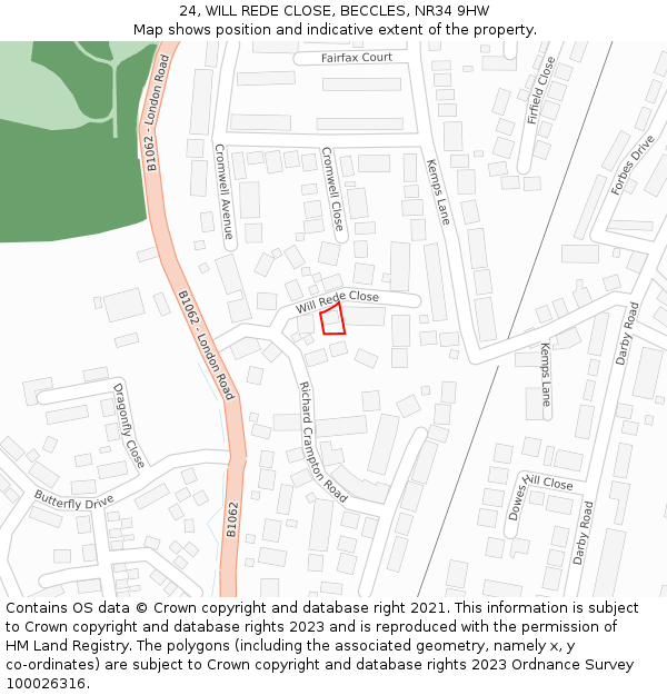 24, WILL REDE CLOSE, BECCLES, NR34 9HW: Location map and indicative extent of plot