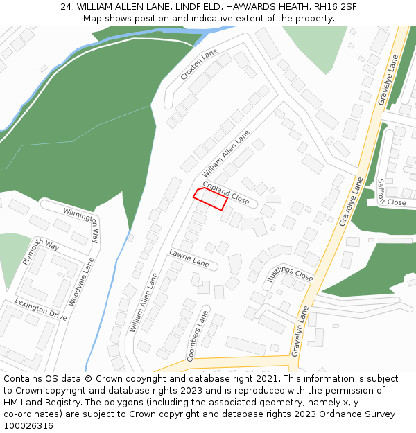 24, WILLIAM ALLEN LANE, LINDFIELD, HAYWARDS HEATH, RH16 2SF: Location map and indicative extent of plot