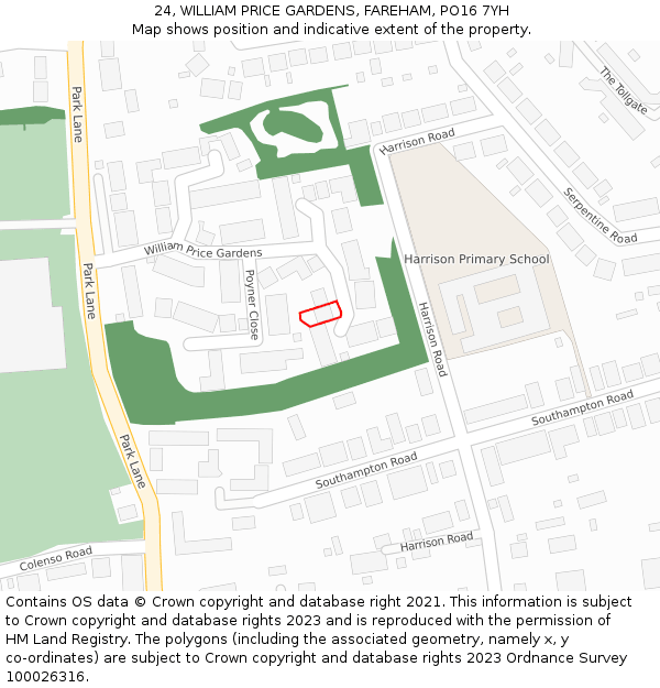 24, WILLIAM PRICE GARDENS, FAREHAM, PO16 7YH: Location map and indicative extent of plot