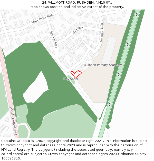 24, WILLMOTT ROAD, RUSHDEN, NN10 0YU: Location map and indicative extent of plot