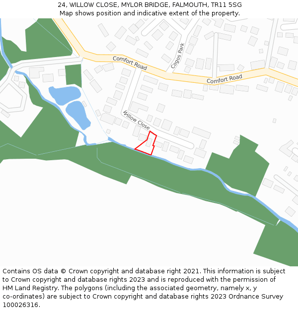 24, WILLOW CLOSE, MYLOR BRIDGE, FALMOUTH, TR11 5SG: Location map and indicative extent of plot