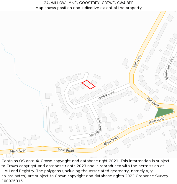 24, WILLOW LANE, GOOSTREY, CREWE, CW4 8PP: Location map and indicative extent of plot