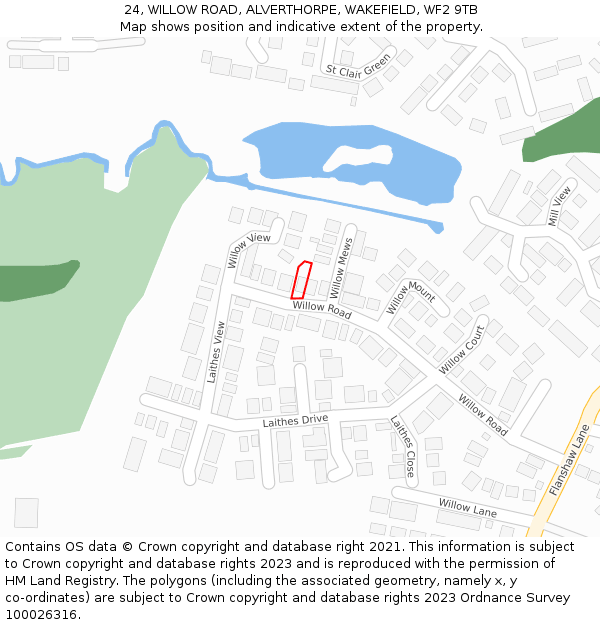 24, WILLOW ROAD, ALVERTHORPE, WAKEFIELD, WF2 9TB: Location map and indicative extent of plot