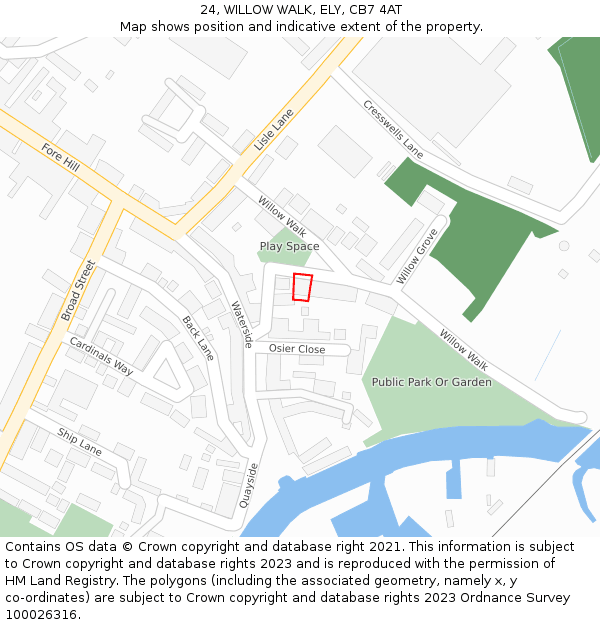 24, WILLOW WALK, ELY, CB7 4AT: Location map and indicative extent of plot