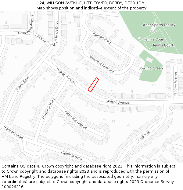 24, WILLSON AVENUE, LITTLEOVER, DERBY, DE23 1DA: Location map and indicative extent of plot