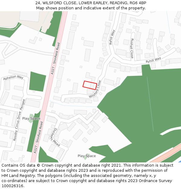 24, WILSFORD CLOSE, LOWER EARLEY, READING, RG6 4BP: Location map and indicative extent of plot