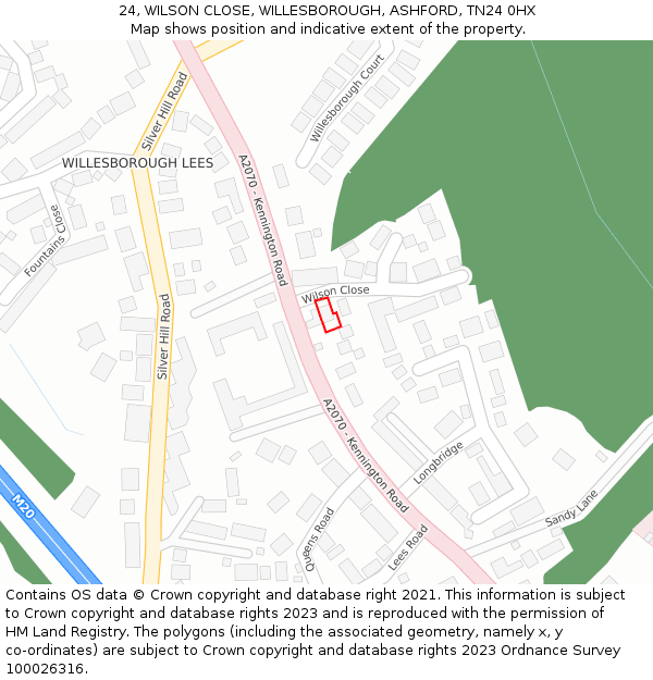 24, WILSON CLOSE, WILLESBOROUGH, ASHFORD, TN24 0HX: Location map and indicative extent of plot