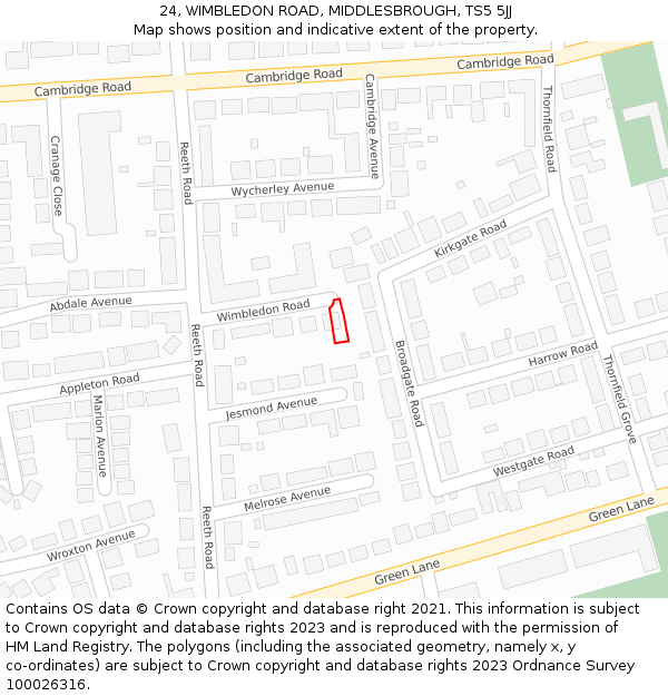 24, WIMBLEDON ROAD, MIDDLESBROUGH, TS5 5JJ: Location map and indicative extent of plot