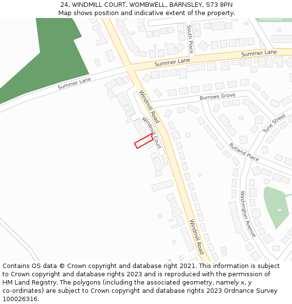 24, WINDMILL COURT, WOMBWELL, BARNSLEY, S73 8PN: Location map and indicative extent of plot