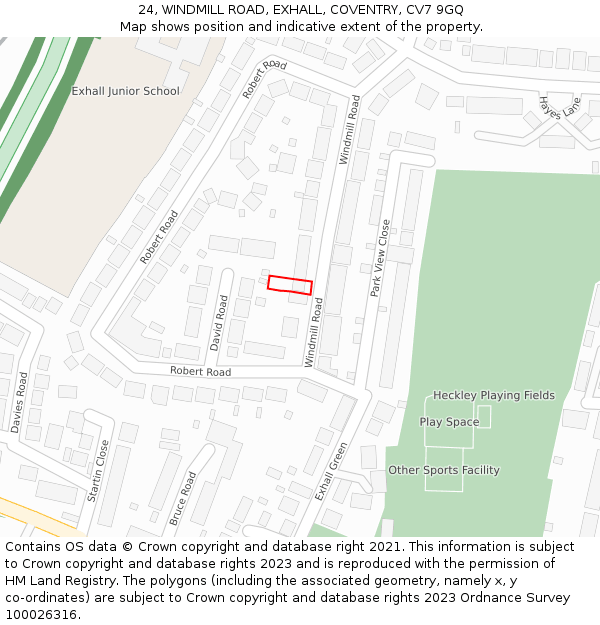 24, WINDMILL ROAD, EXHALL, COVENTRY, CV7 9GQ: Location map and indicative extent of plot