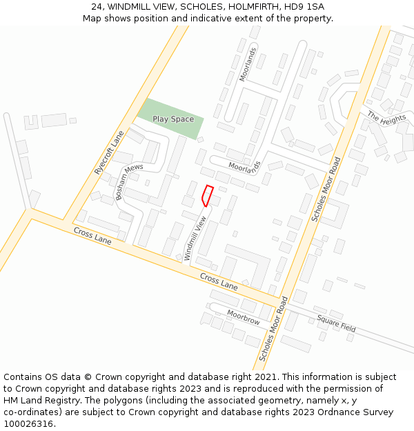 24, WINDMILL VIEW, SCHOLES, HOLMFIRTH, HD9 1SA: Location map and indicative extent of plot