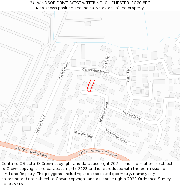 24, WINDSOR DRIVE, WEST WITTERING, CHICHESTER, PO20 8EG: Location map and indicative extent of plot