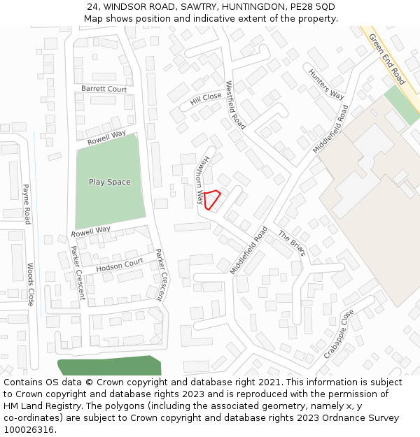 24, WINDSOR ROAD, SAWTRY, HUNTINGDON, PE28 5QD: Location map and indicative extent of plot