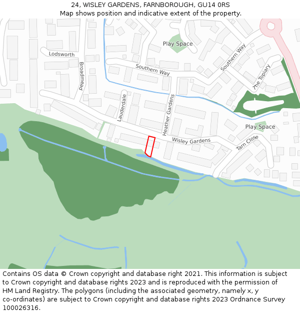 24, WISLEY GARDENS, FARNBOROUGH, GU14 0RS: Location map and indicative extent of plot