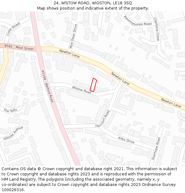 24, WISTOW ROAD, WIGSTON, LE18 3SQ: Location map and indicative extent of plot