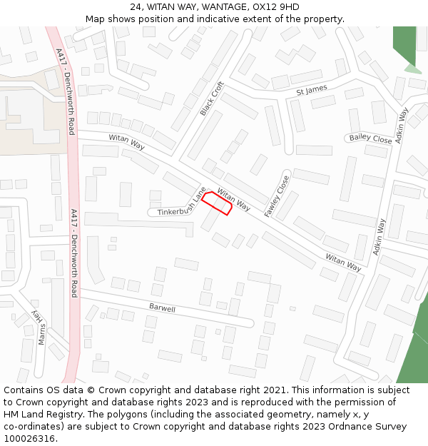 24, WITAN WAY, WANTAGE, OX12 9HD: Location map and indicative extent of plot