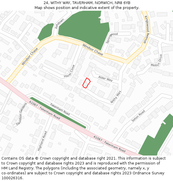 24, WITHY WAY, TAVERHAM, NORWICH, NR8 6YB: Location map and indicative extent of plot