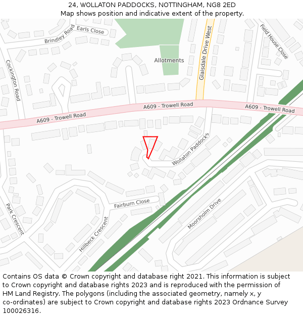 24, WOLLATON PADDOCKS, NOTTINGHAM, NG8 2ED: Location map and indicative extent of plot