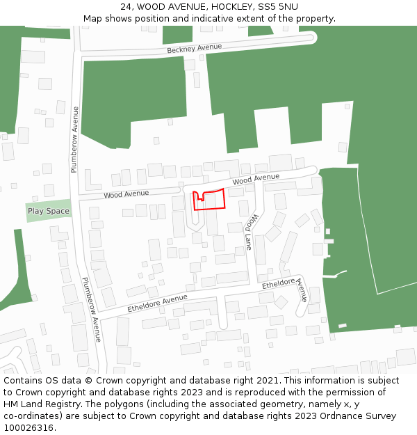 24, WOOD AVENUE, HOCKLEY, SS5 5NU: Location map and indicative extent of plot
