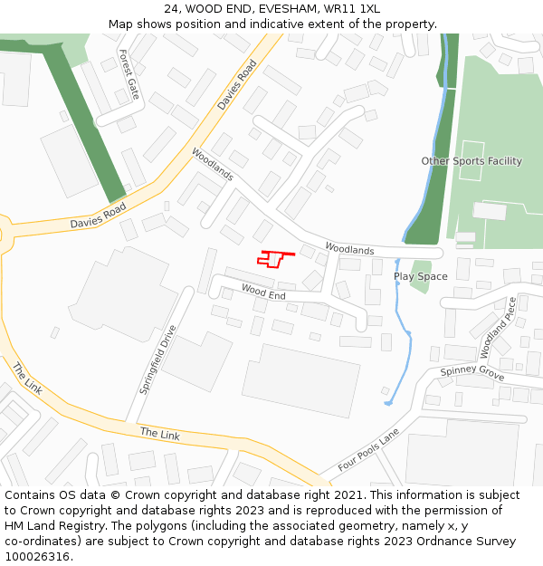 24, WOOD END, EVESHAM, WR11 1XL: Location map and indicative extent of plot