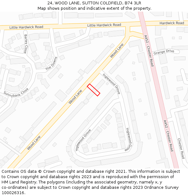 24, WOOD LANE, SUTTON COLDFIELD, B74 3LR: Location map and indicative extent of plot