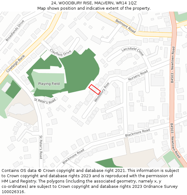 24, WOODBURY RISE, MALVERN, WR14 1QZ: Location map and indicative extent of plot