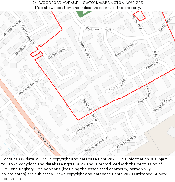 24, WOODFORD AVENUE, LOWTON, WARRINGTON, WA3 2PS: Location map and indicative extent of plot